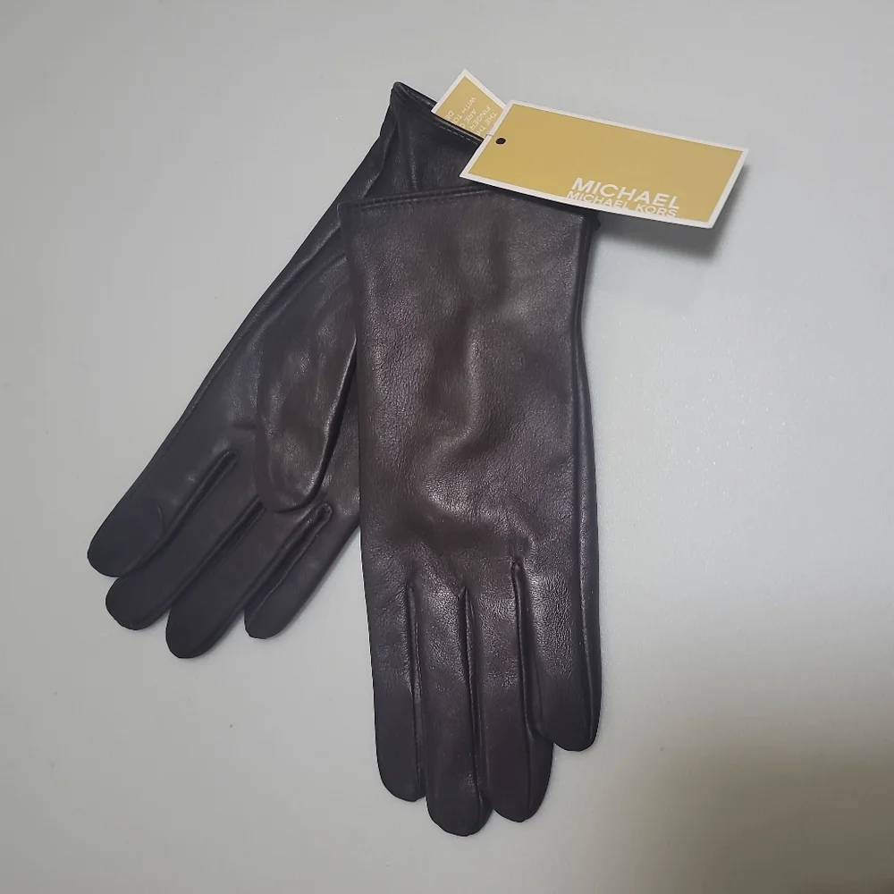 NWT Michael KORS Womens' Dark Brown Leather Gloves Size S MSRP 98$